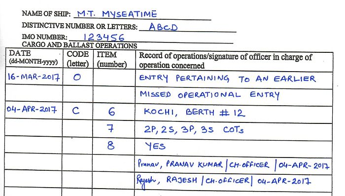 PDF) Example of a log book entry